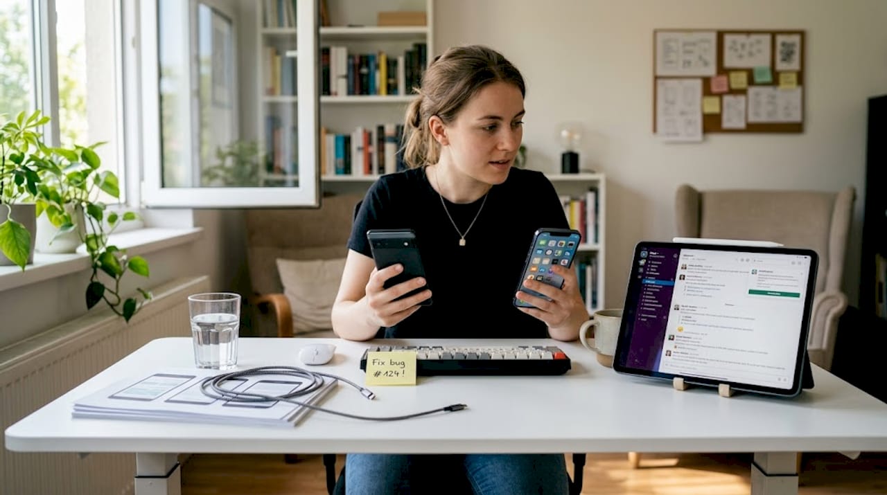QA engineer comparing iOS and Android apps