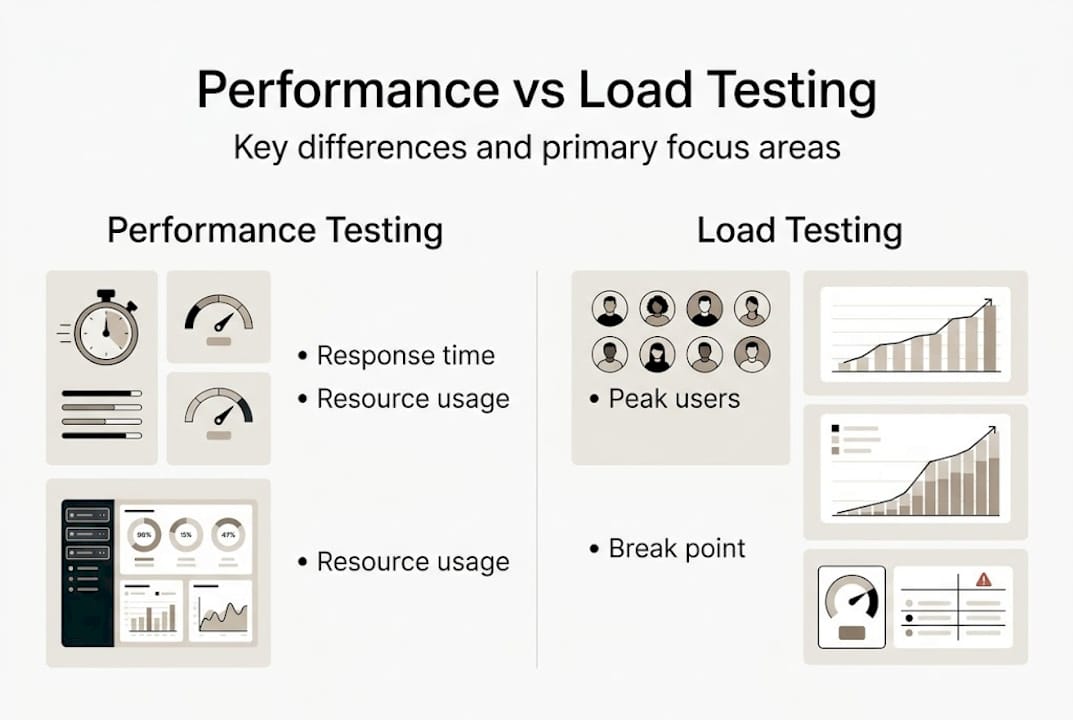 Infographic comparing performance and load testing