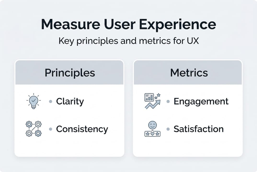 Infographic showing principles and metrics of UX