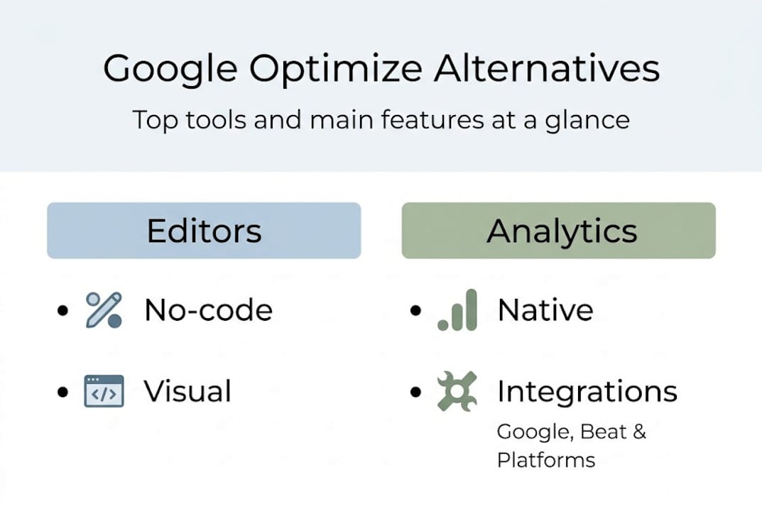 Infographic showing Google Optimize alternatives features