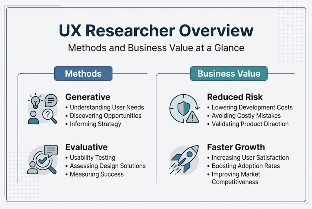 Infographic visualizing methods and value of UX research