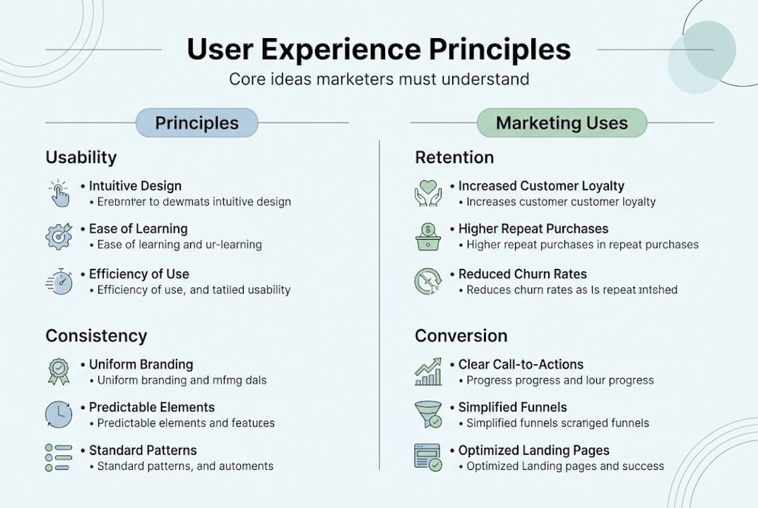 Infographic showing user experience principles for marketers