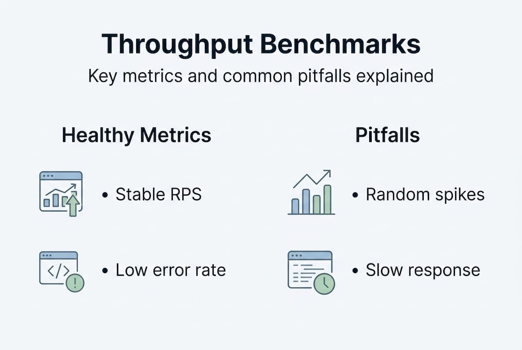 Infographic showing throughput benchmarks and pitfalls
