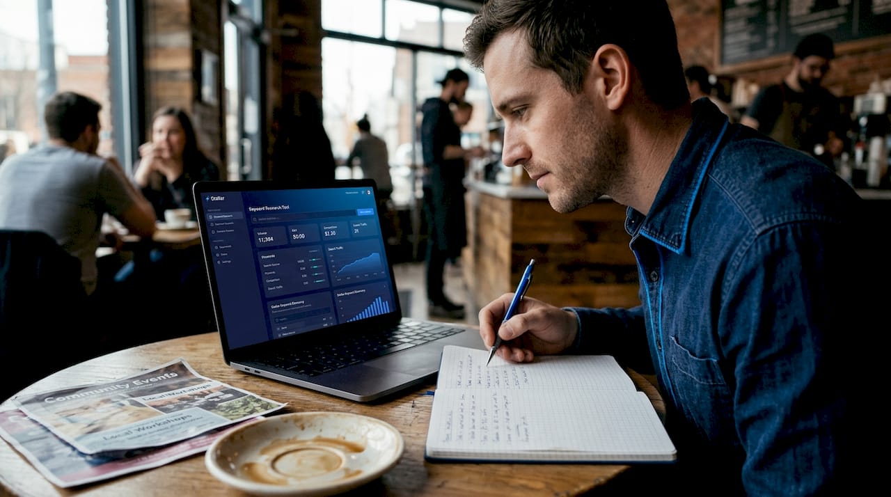 Man researching e-commerce blog topics