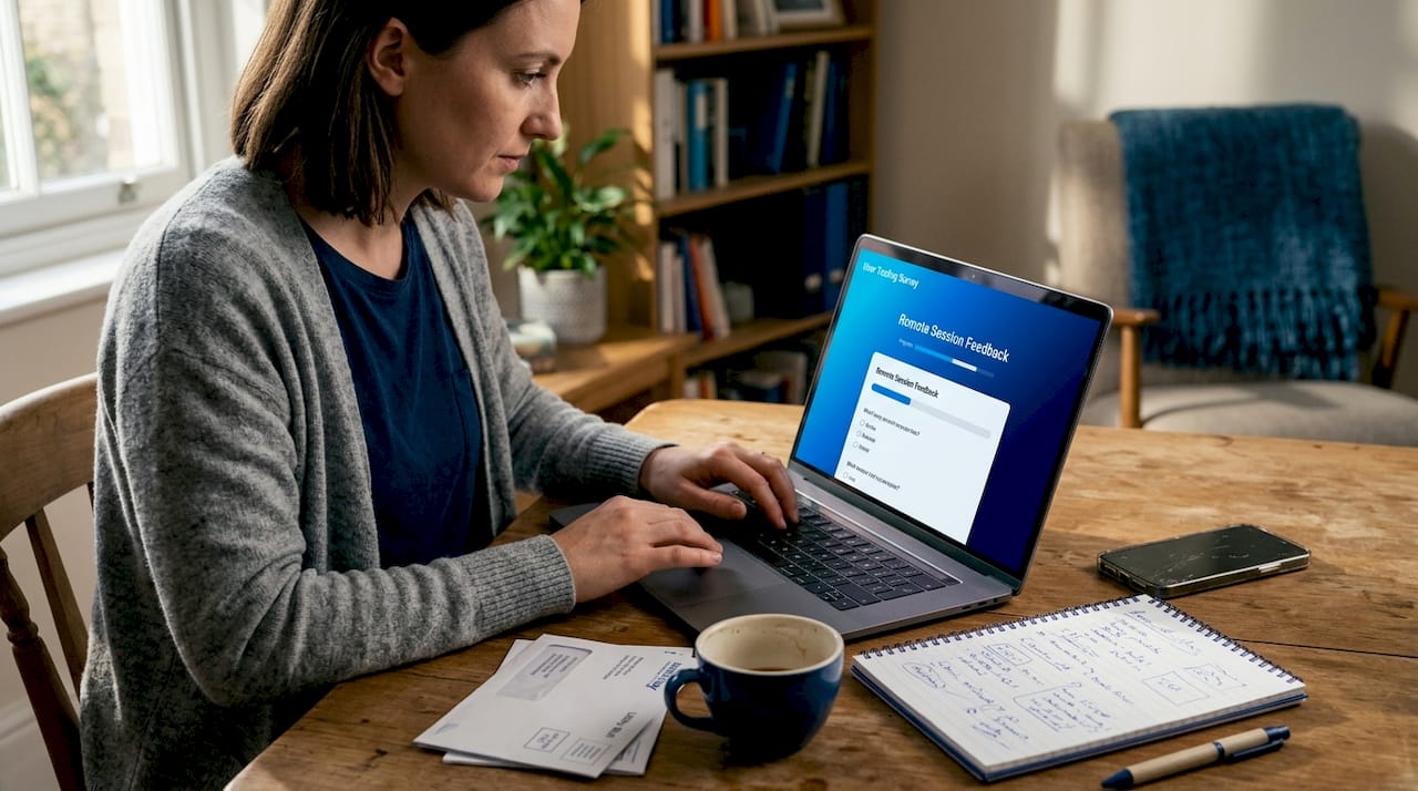 User tester completing remote feedback survey