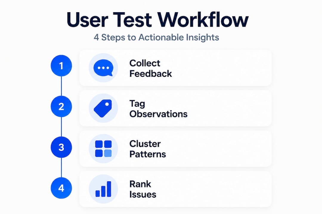 Infographic showing steps of user test analysis