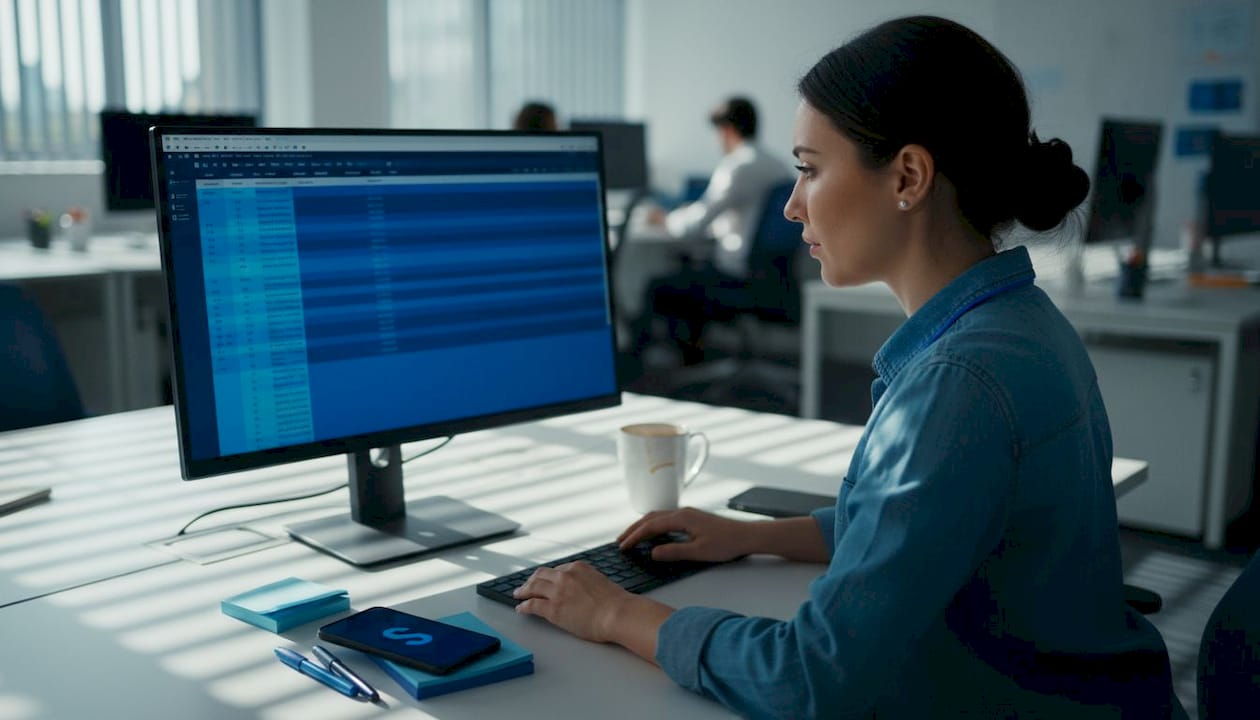 Marketer reviewing pricing test results onscreen