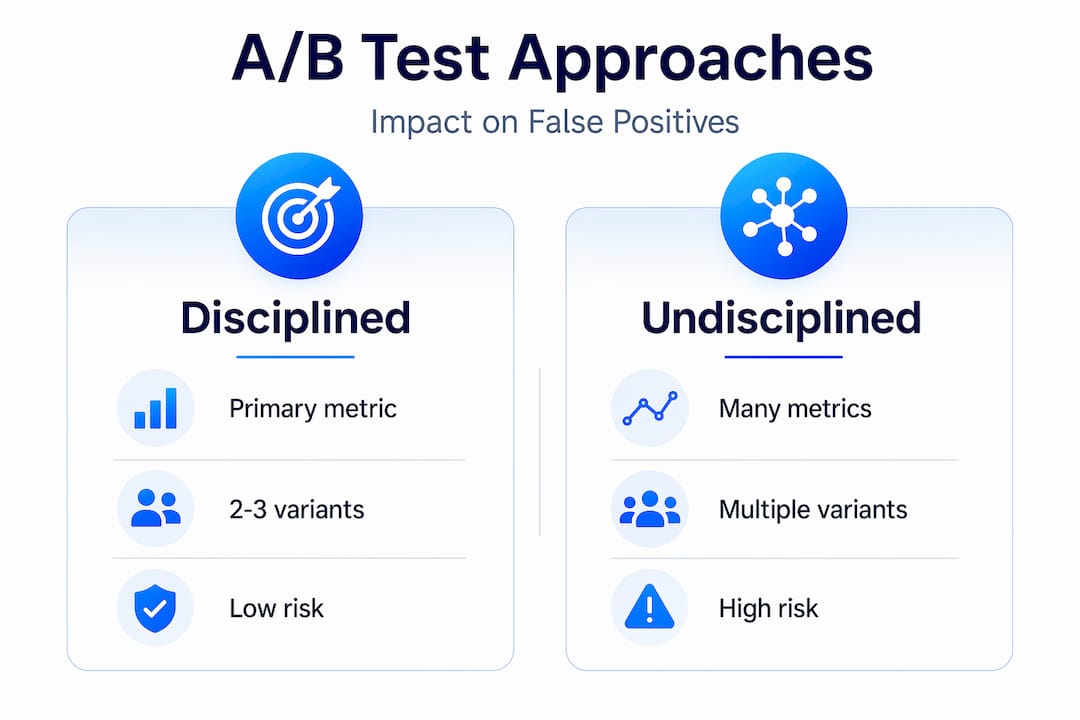 Infographic comparing disciplined vs undisciplined A/B test methods