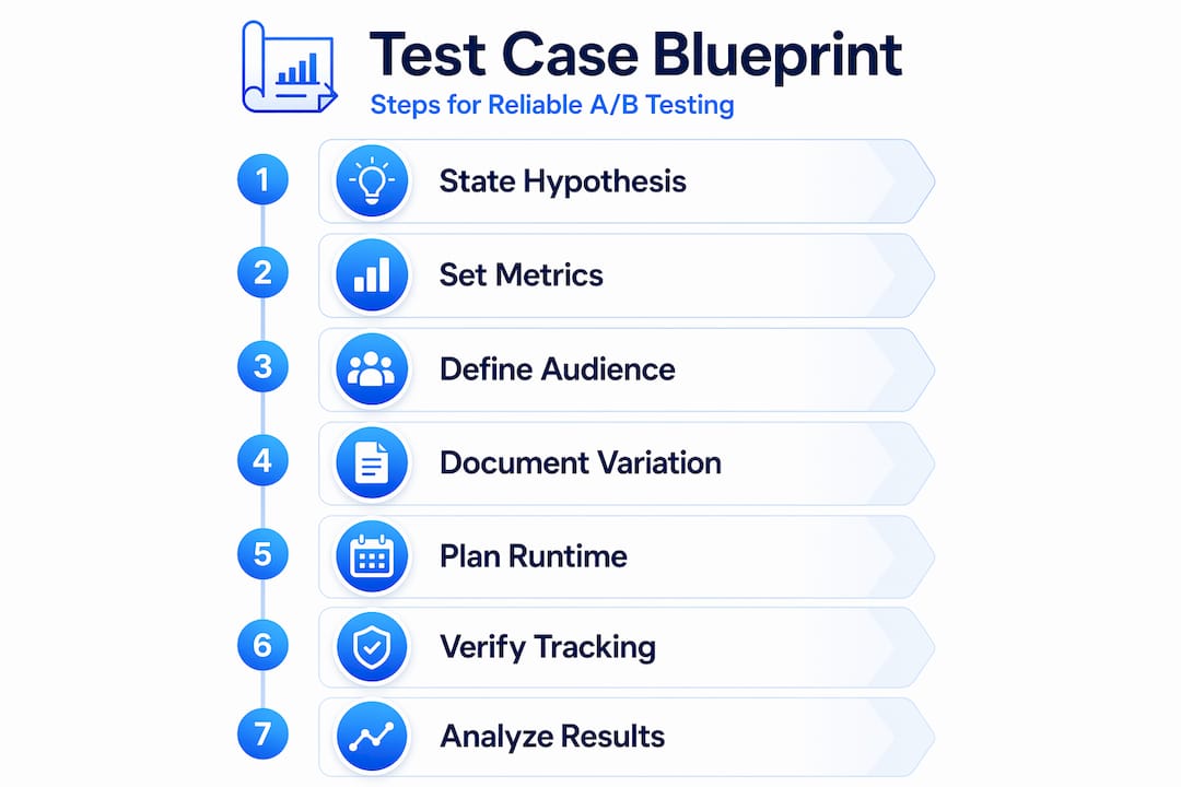 Infographic showing seven website A/B test steps