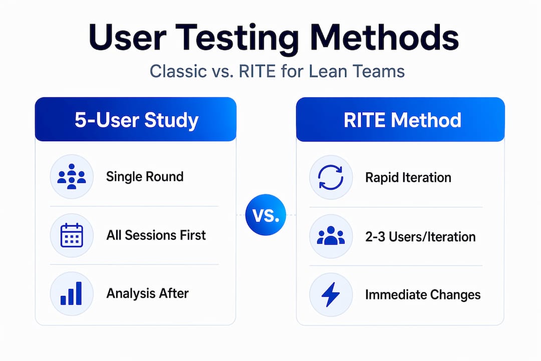Infographic comparing 5-user study and RITE method