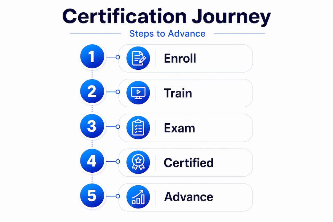 Infographic showing Optimizely certification journey steps