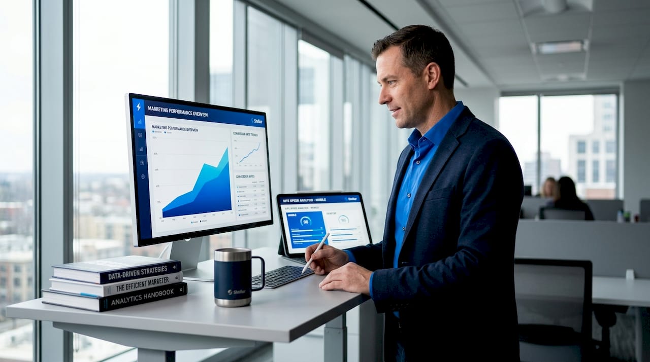 Marketer monitoring website performance test results