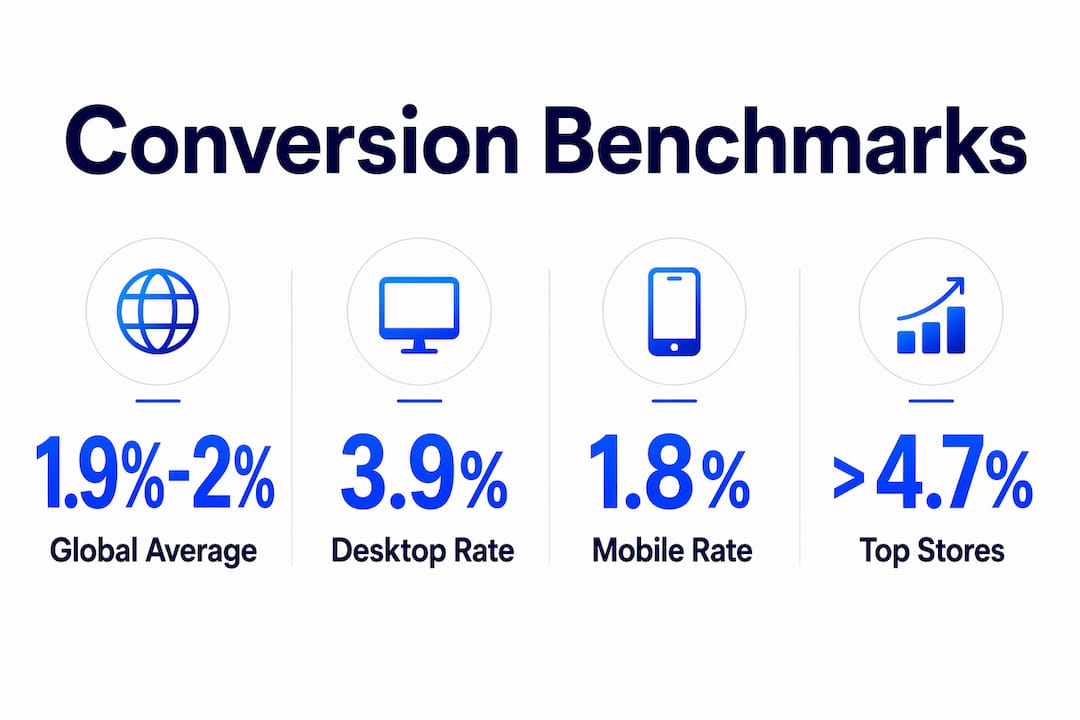 Infographic showing ecommerce conversion rate benchmarks