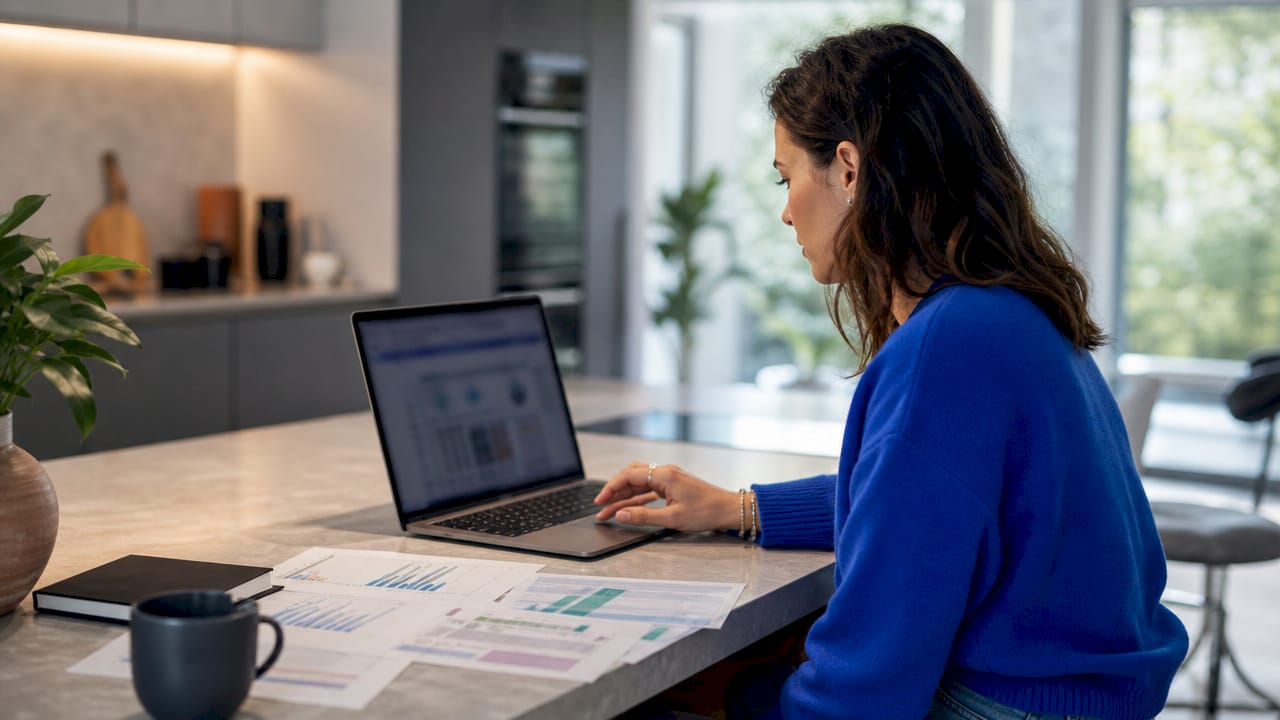 Hands typing on laptop with experiment documents nearby