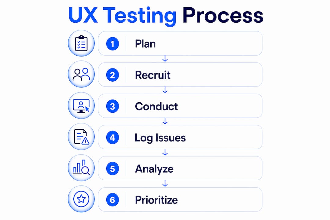 Infographic showing step-by-step UX testing process