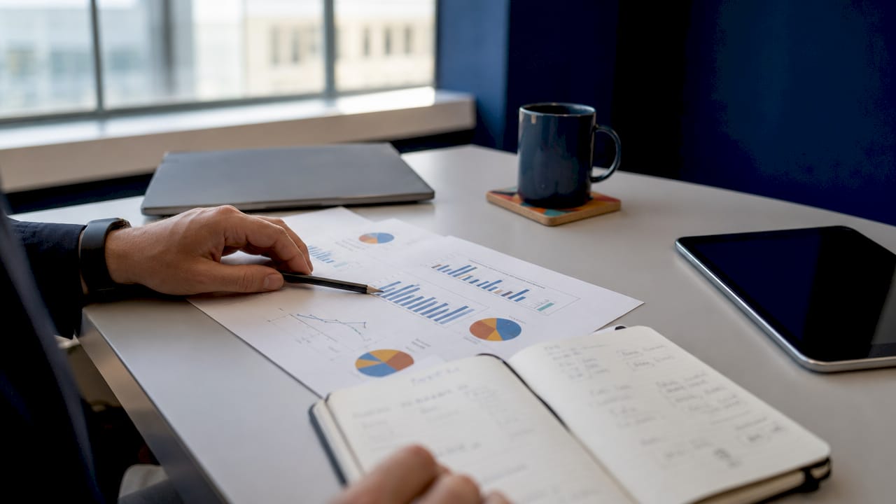 Hands reviewing split testing statistical data