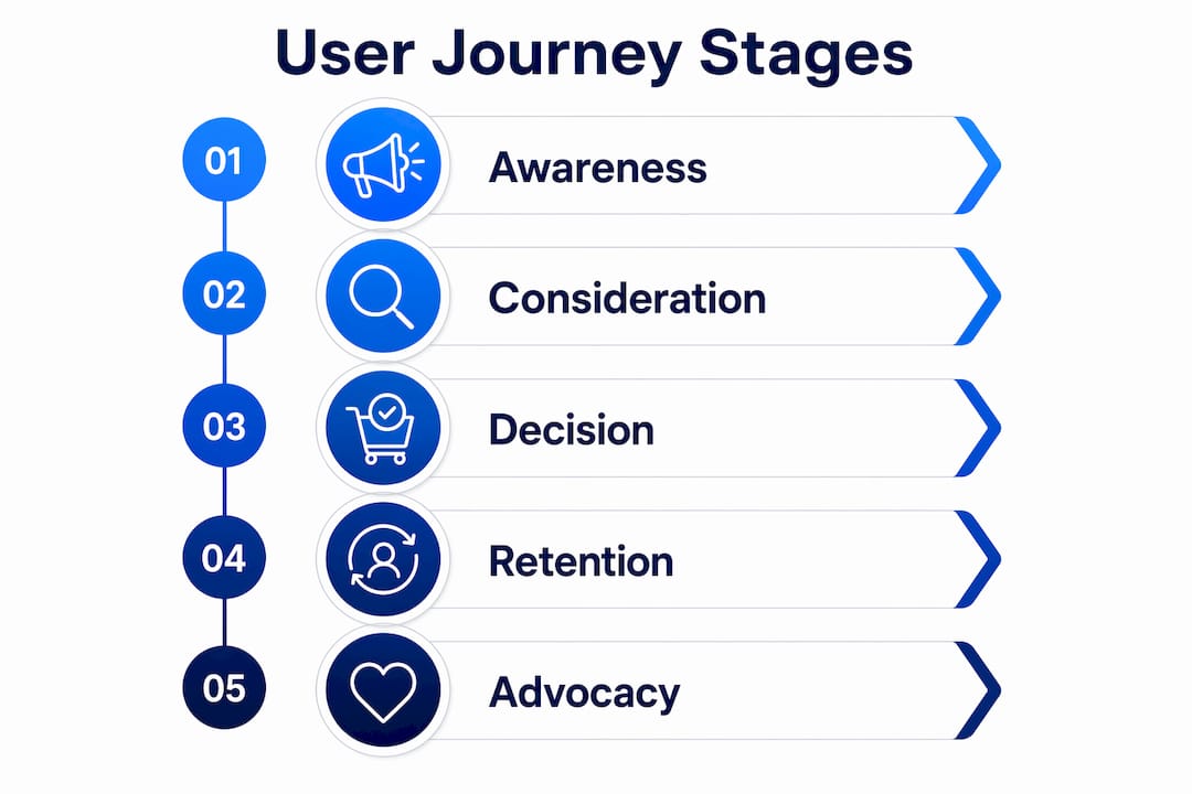 Infographic showing user journey key stages