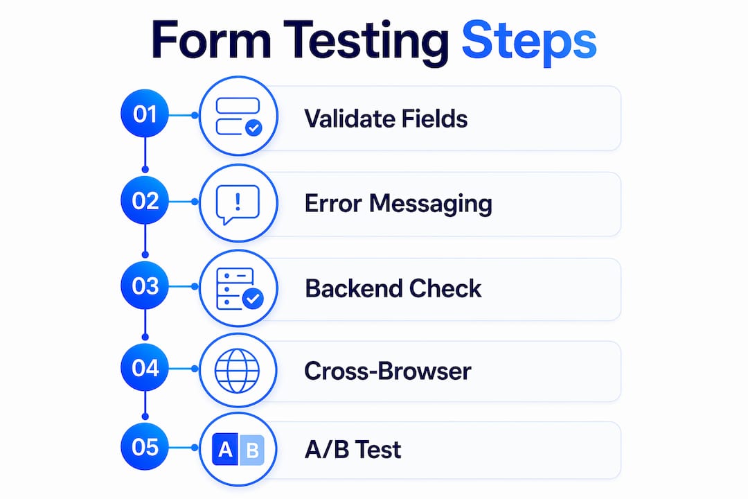 Infographic showing five key steps of form testing