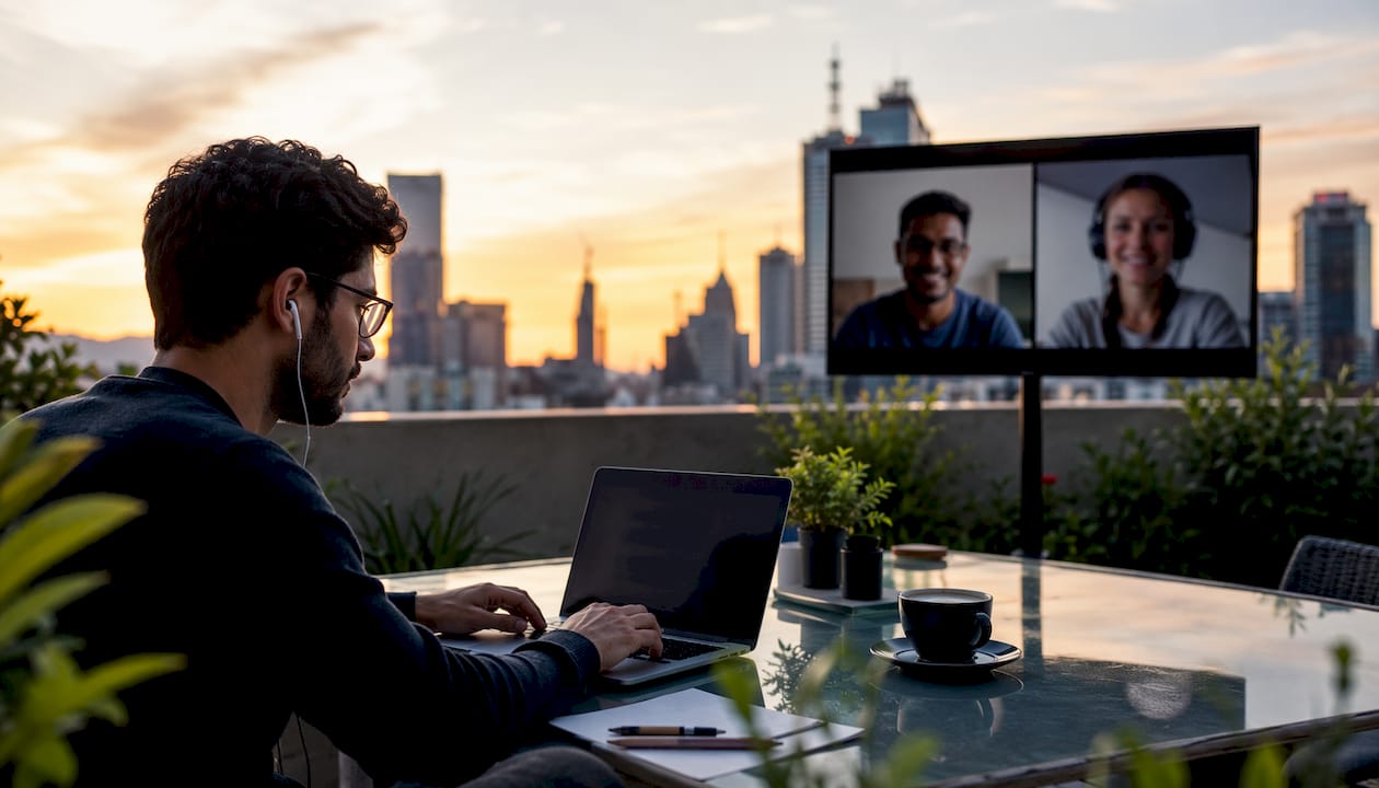 Developers collaborating on code remotely