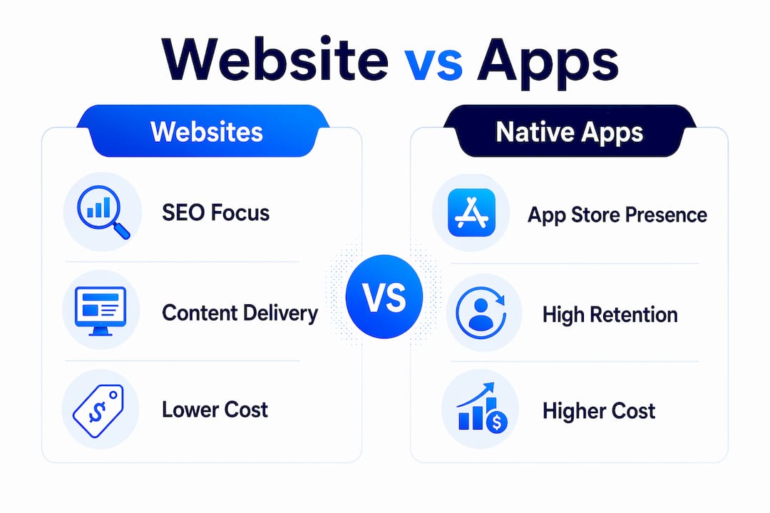 Infographic comparing websites and native apps