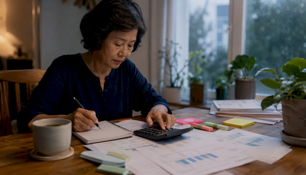 Hands calculating average order value at home