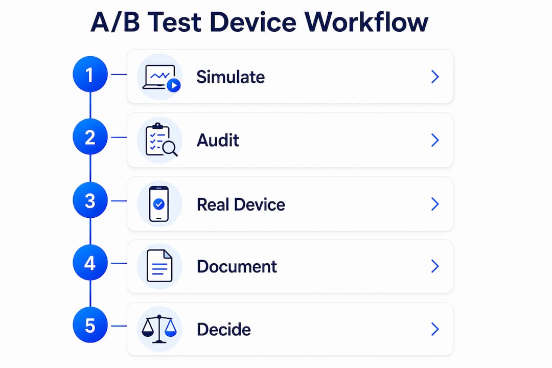 Infographic showing A/B test device workflow steps