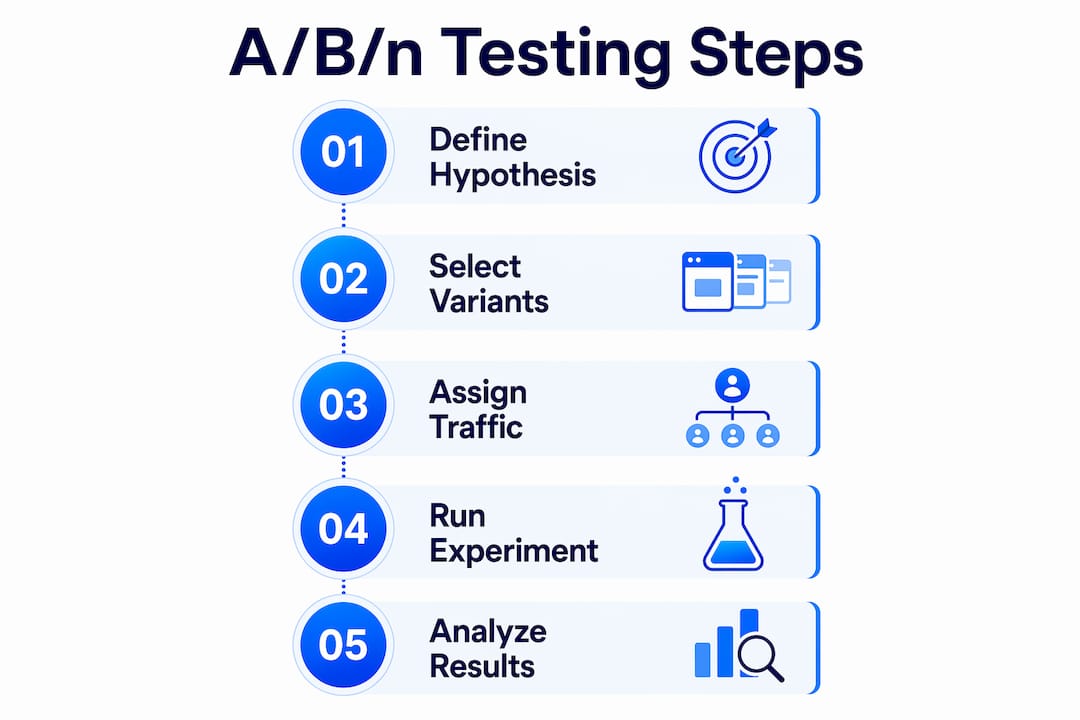 Infographic illustrating the steps of A/B/n testing process