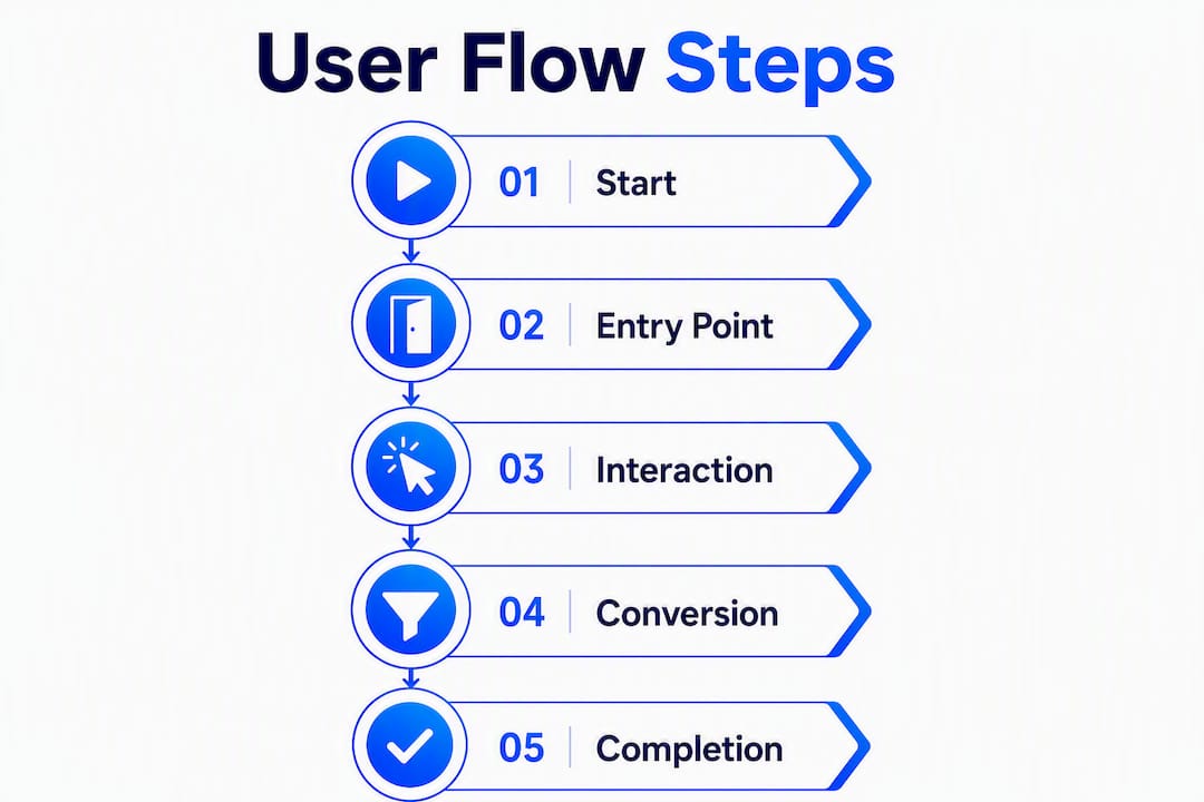 Infographic illustrating steps in a website user flow