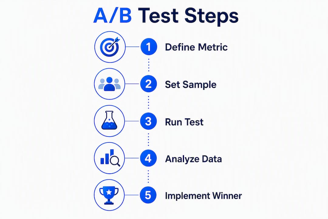 Infographic illustrating five key A/B testing steps