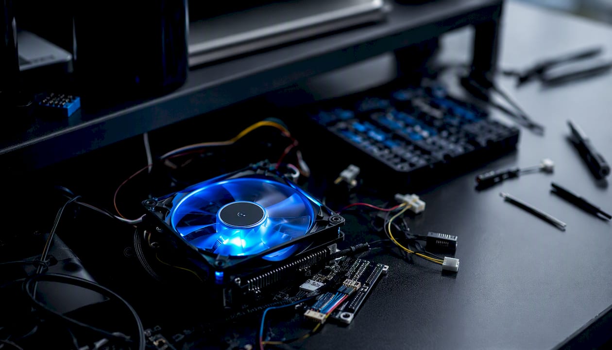 Close-up of glowing computer equipment lights