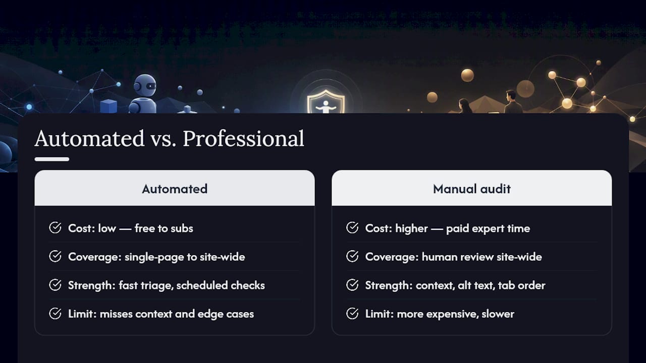 Automated tools vs. professional audits: what does each cost? — overview diagram
