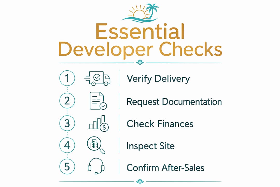 Infographic showing essential checks for overseas property developers