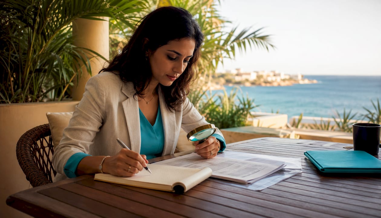 Female lawyer examining property title deed