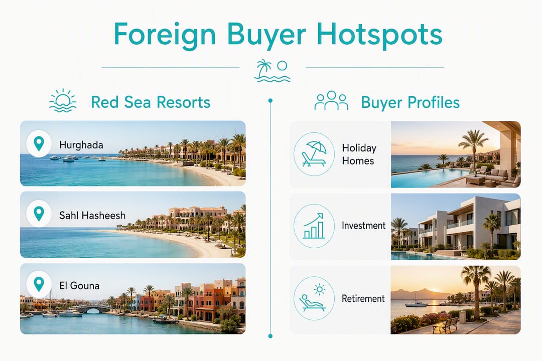 Infographic illustrating foreign buyer locations and profiles in Egypt