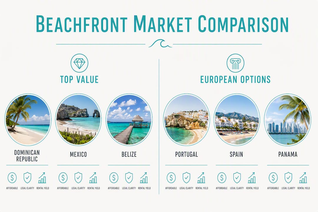 Infographic comparing beachfront real estate markets abroad
