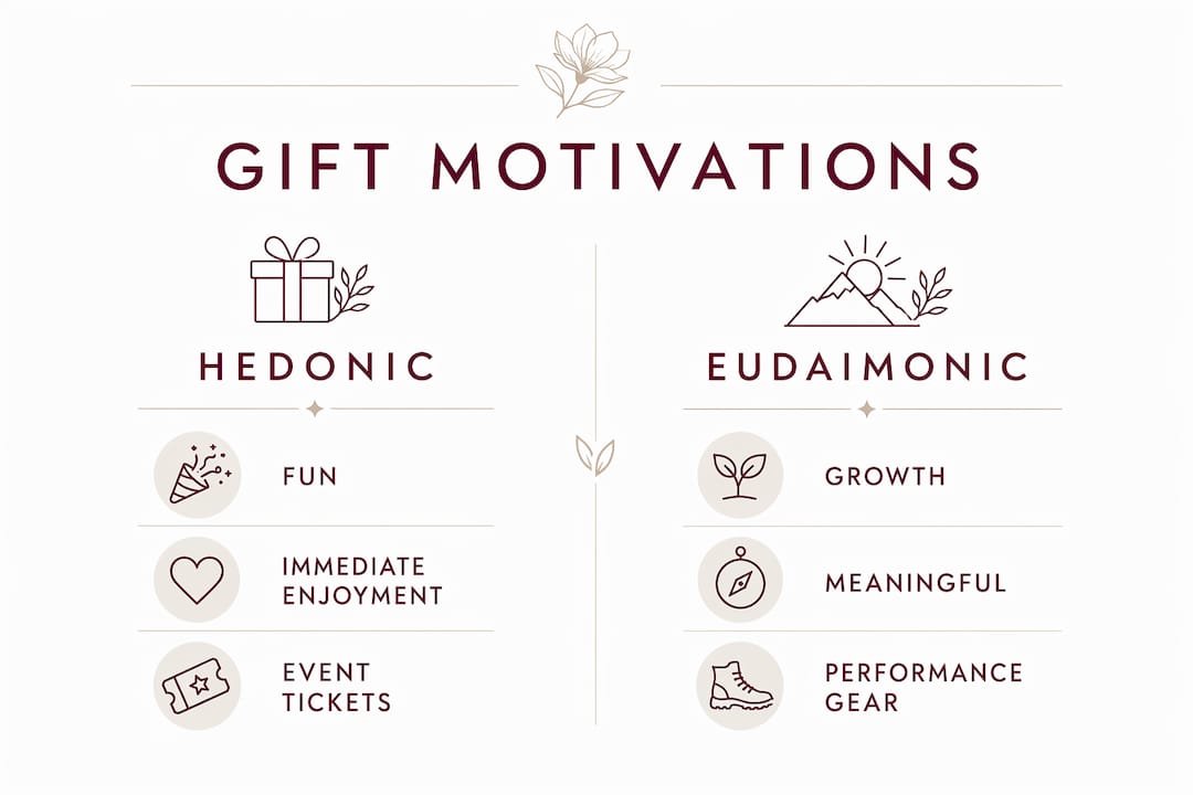 Infographic comparing hedonic and eudaimonic sports gifts