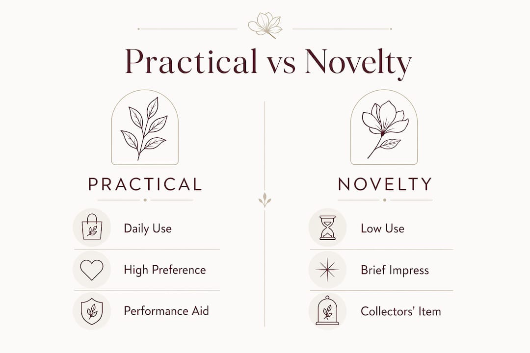 Infographic comparing practical and novelty sports gifts