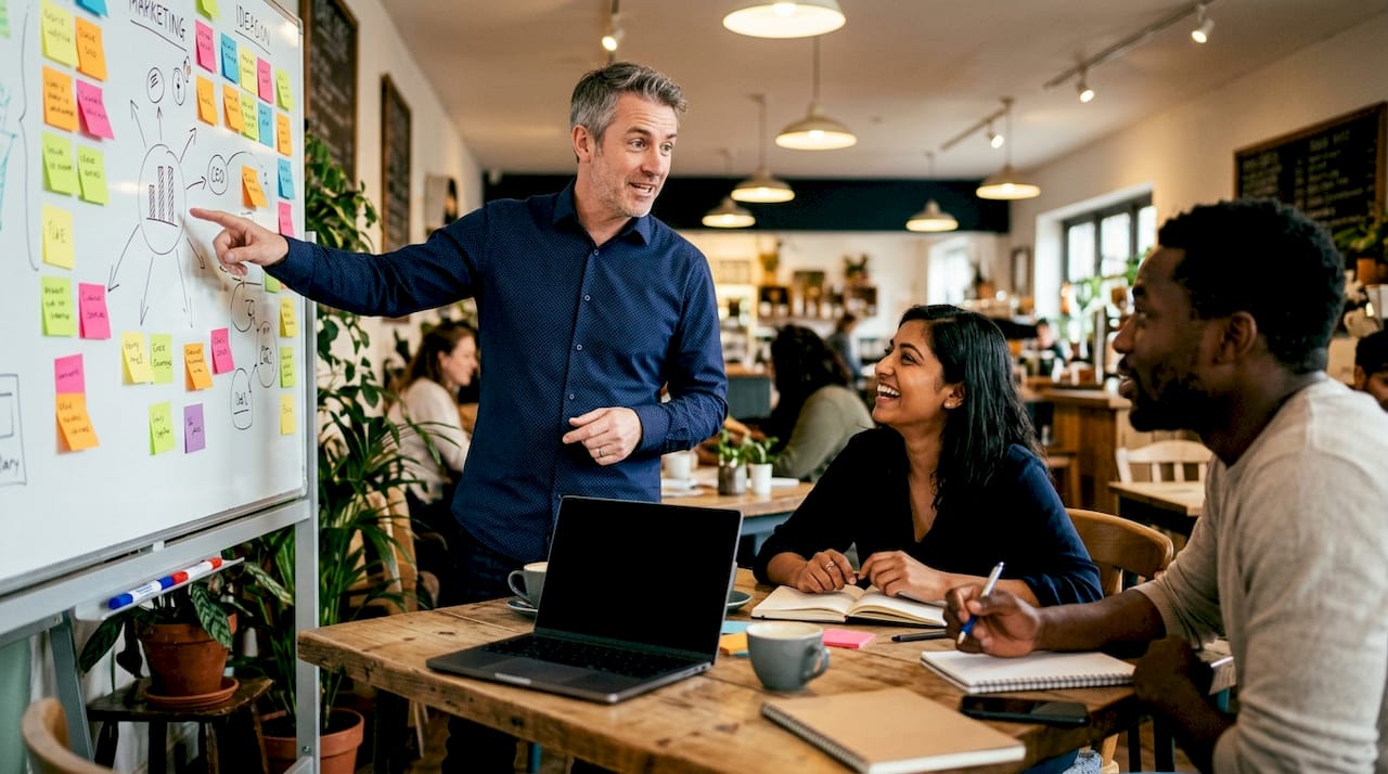The role of external creative in brand growth 2 • MB Brand Communications Marketing team discussing brand growth data