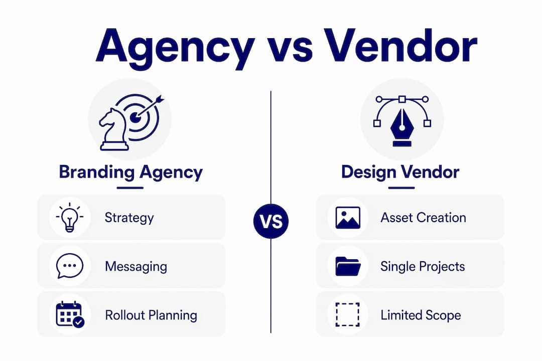 Infographic comparing branding agency and design vendor services