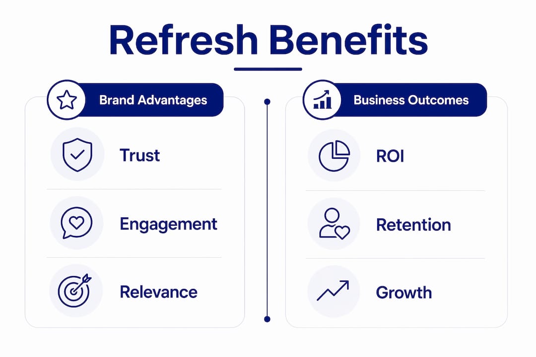Why brands need communications refresh cycles 2 • MB Brand Communications Infographic showing brand and business benefits of refresh
