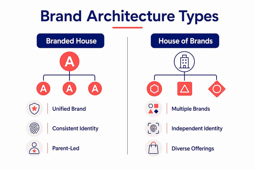 Infographic comparing branded house and house of brands