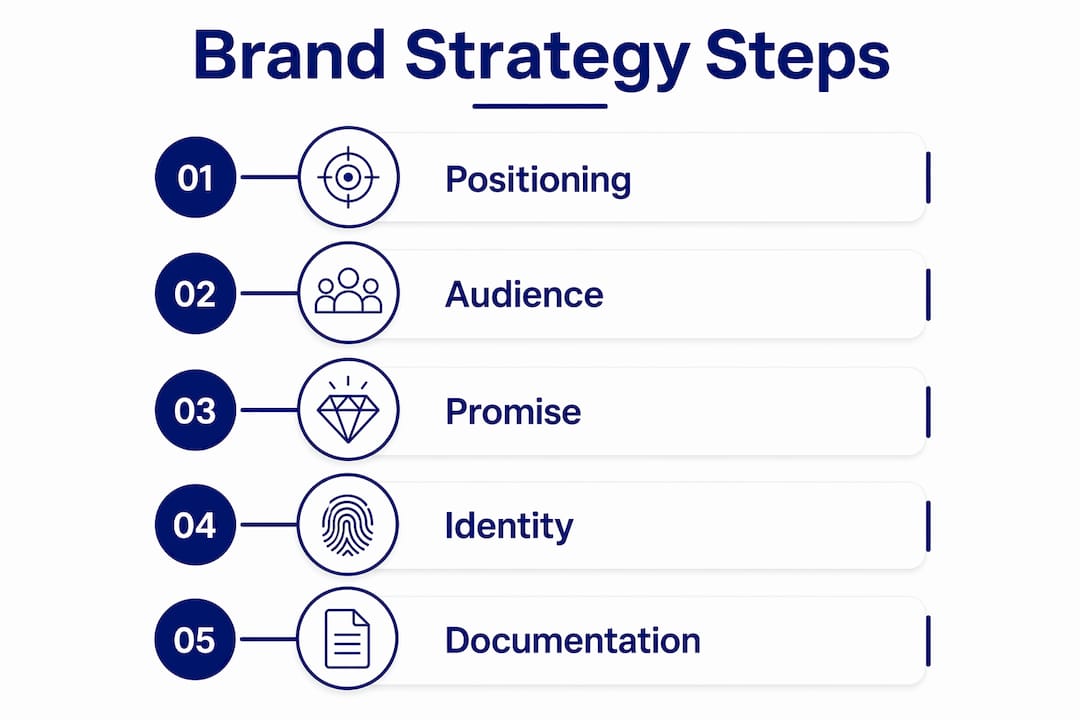 Infographic displaying key startup brand strategy steps