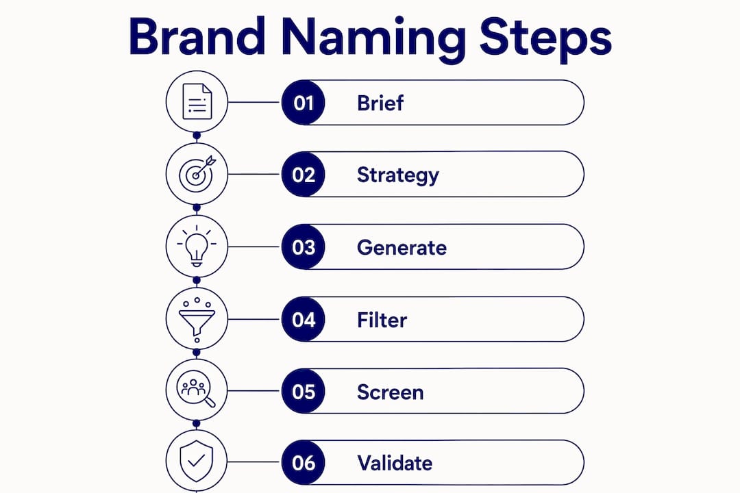 Infographic outlining brand naming process steps