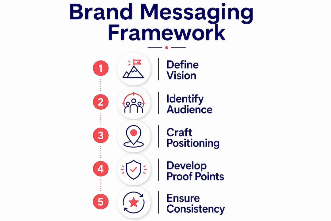 Infographic showing brand messaging framework steps