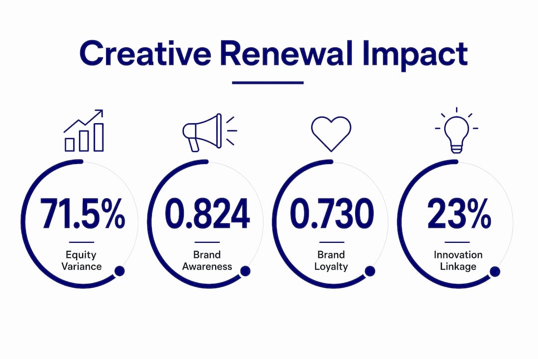 The role of creative renewal in brand equity 3 • MB Brand Communications Infographic showing creative renewal and brand equity statistics