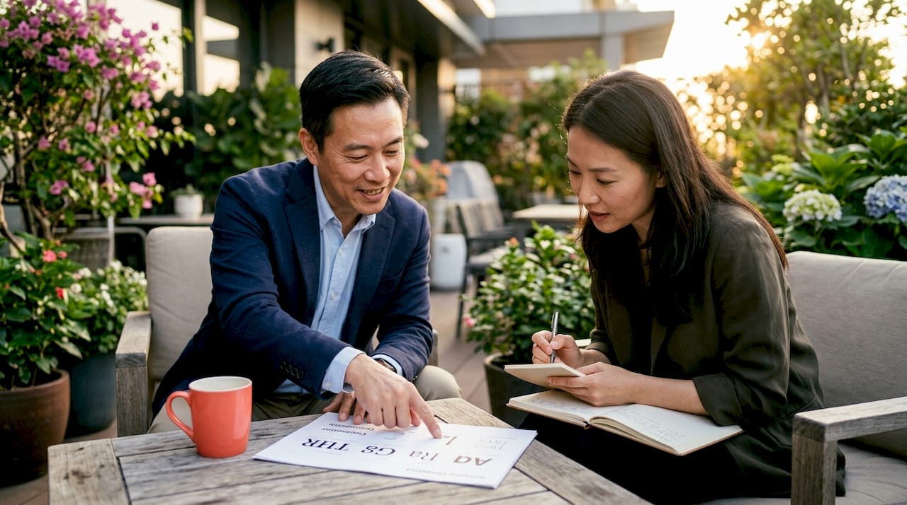 Two marketers discussing typography guidelines