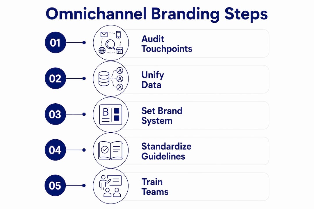 Infographic showing five key steps to build omnichannel branding