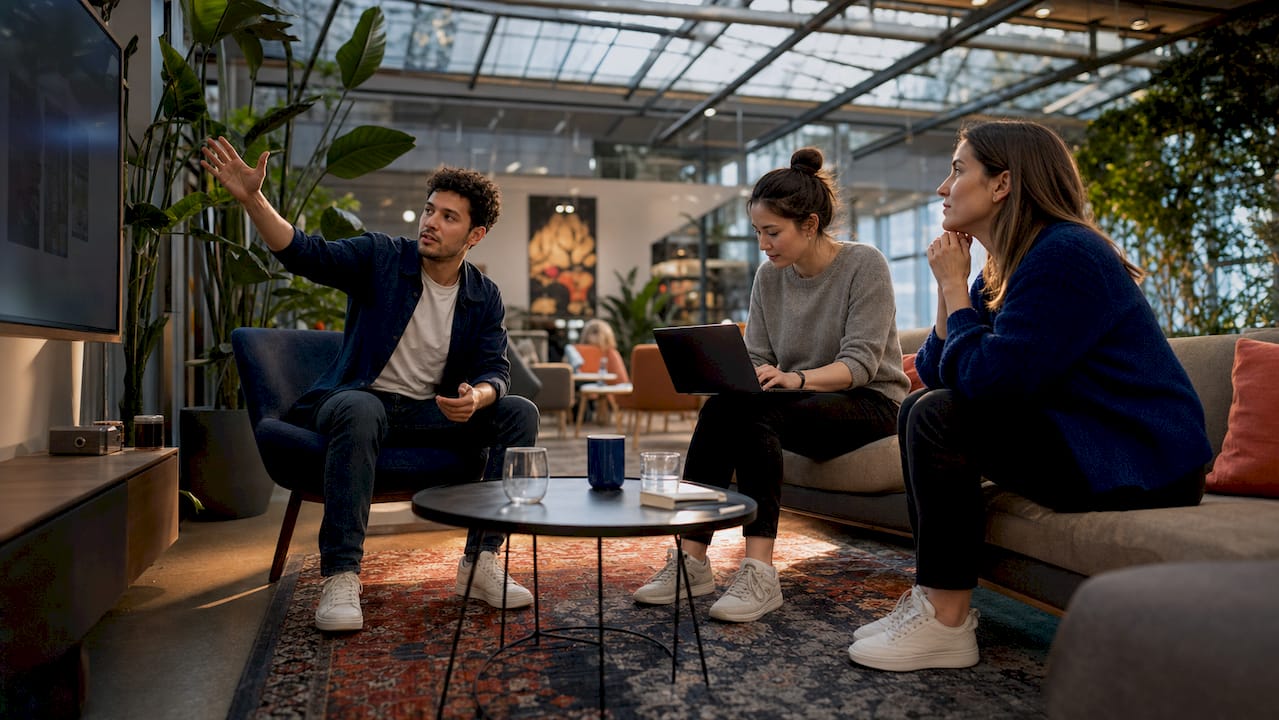 Marketing team discussing brand analysis