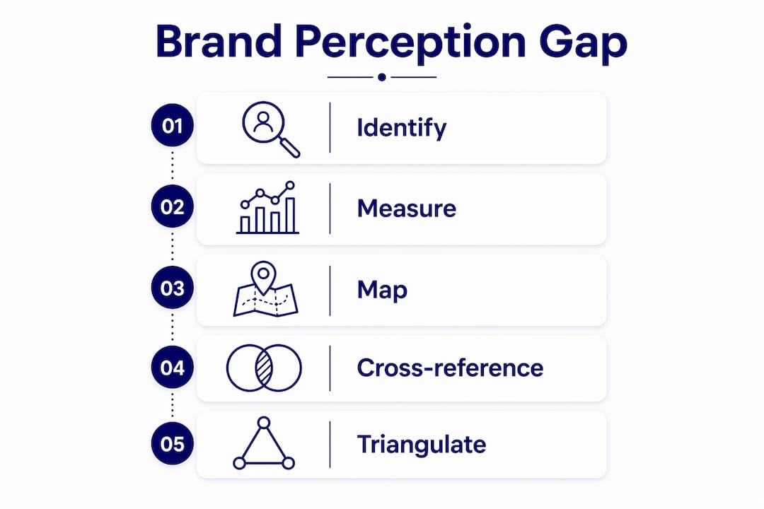 Infographic illustrating brand perception gap analysis steps