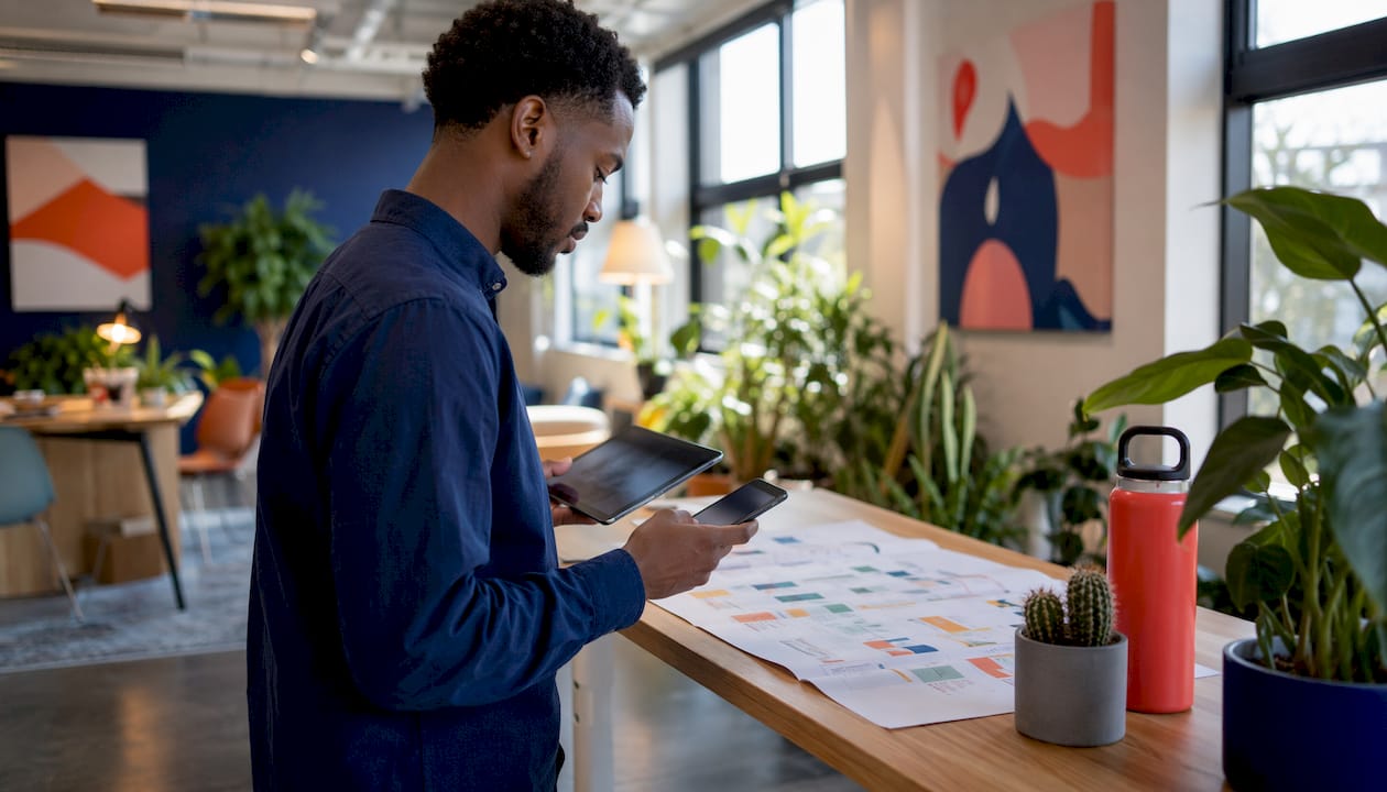 Benefits of unified brand messaging for marketers 3 • MB Brand Communications Man coordinating multi-channel customer experience